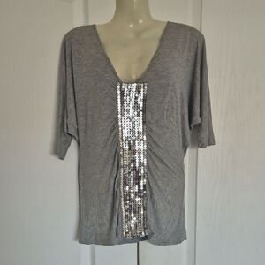 Guess Gray Top with Silver Sequin Detail